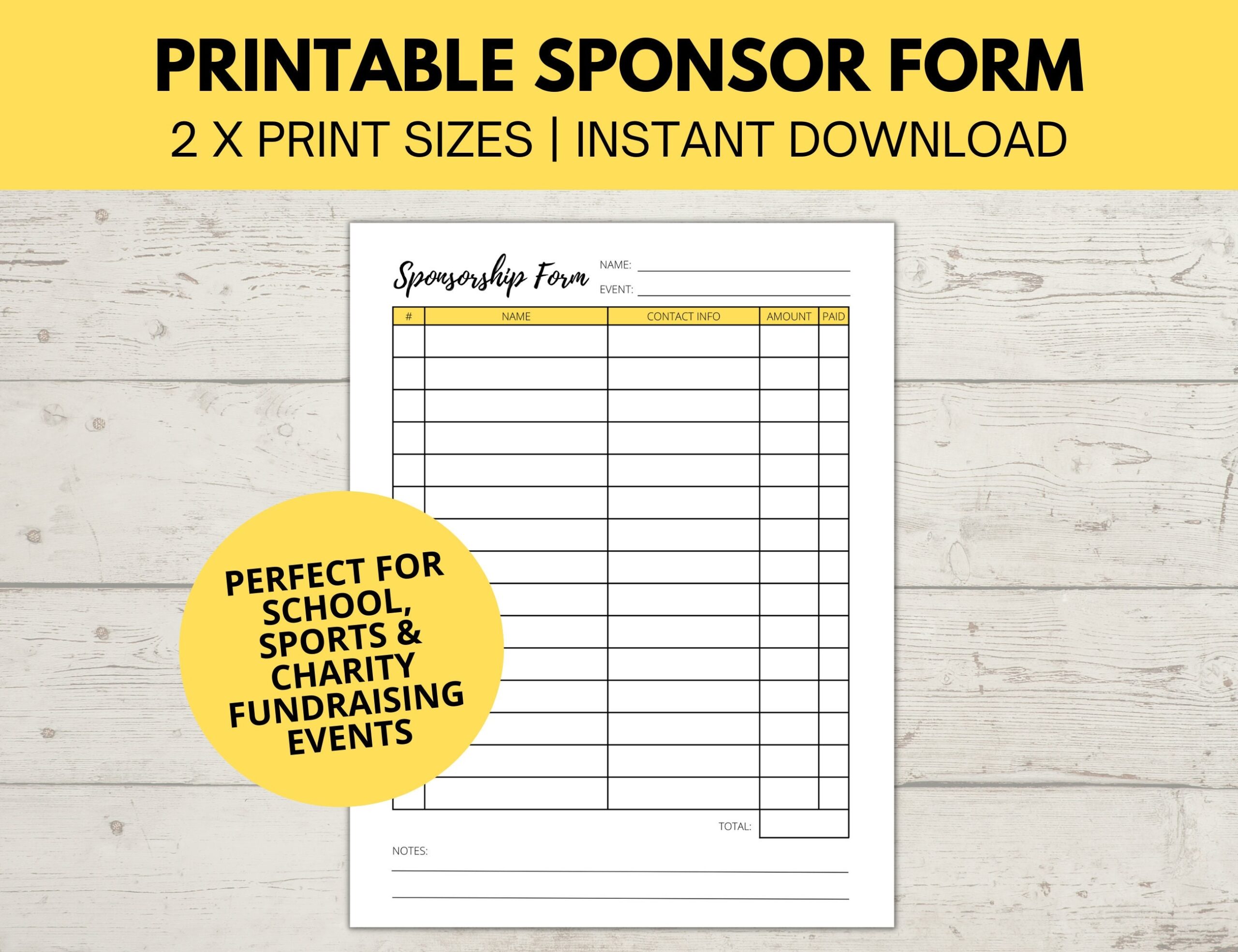 Sponsorship Form Printable Fundraiser Form Charity Fundraiser Donation List Sponsor Template Event Sponsor Form Instant Download Etsy