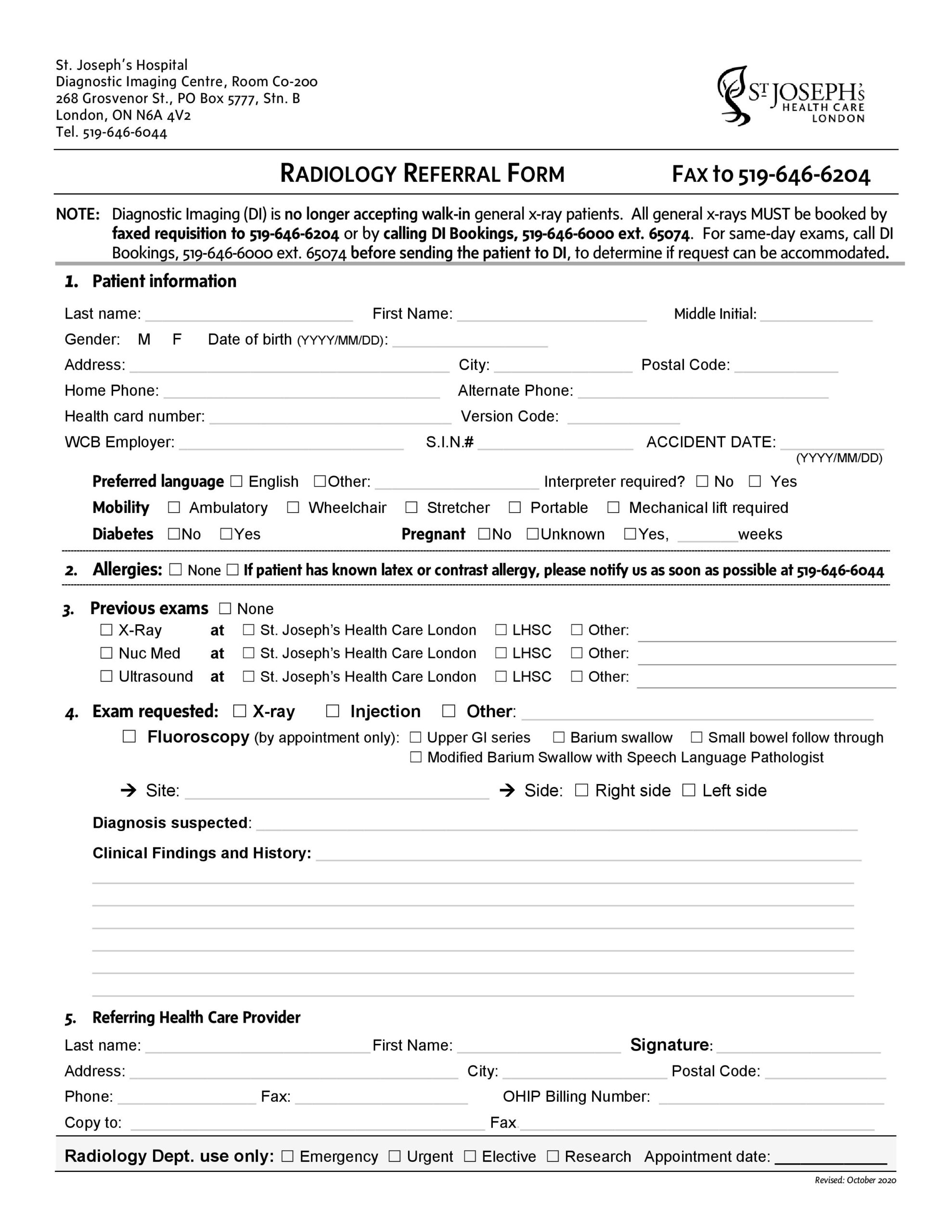 Radiology Order Form Template
