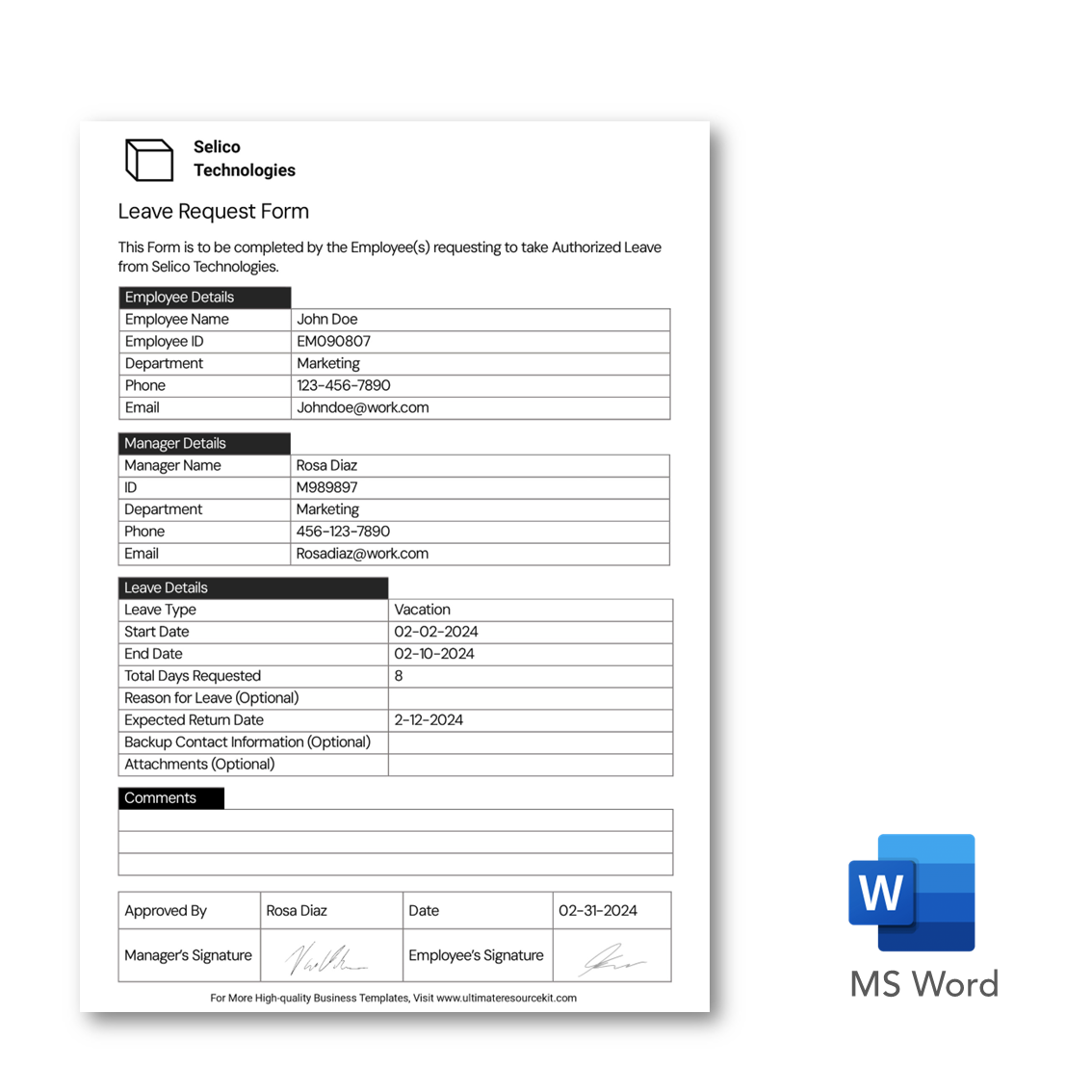 Leave Request Form Template Word