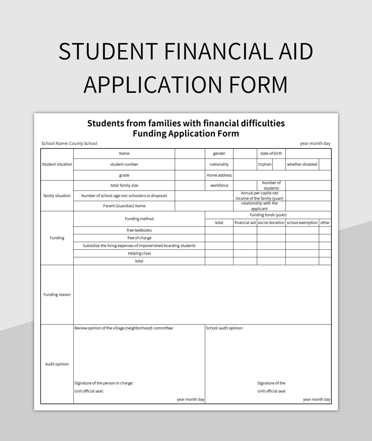Student Financial Aid Application Form Excel Template And Google Sheets File For Free Download Slidesdocs