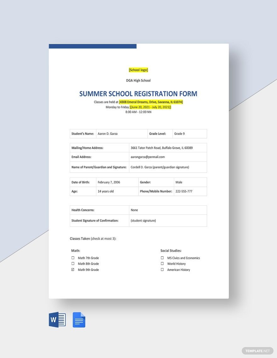 Summer Camp Registration Form Template Word