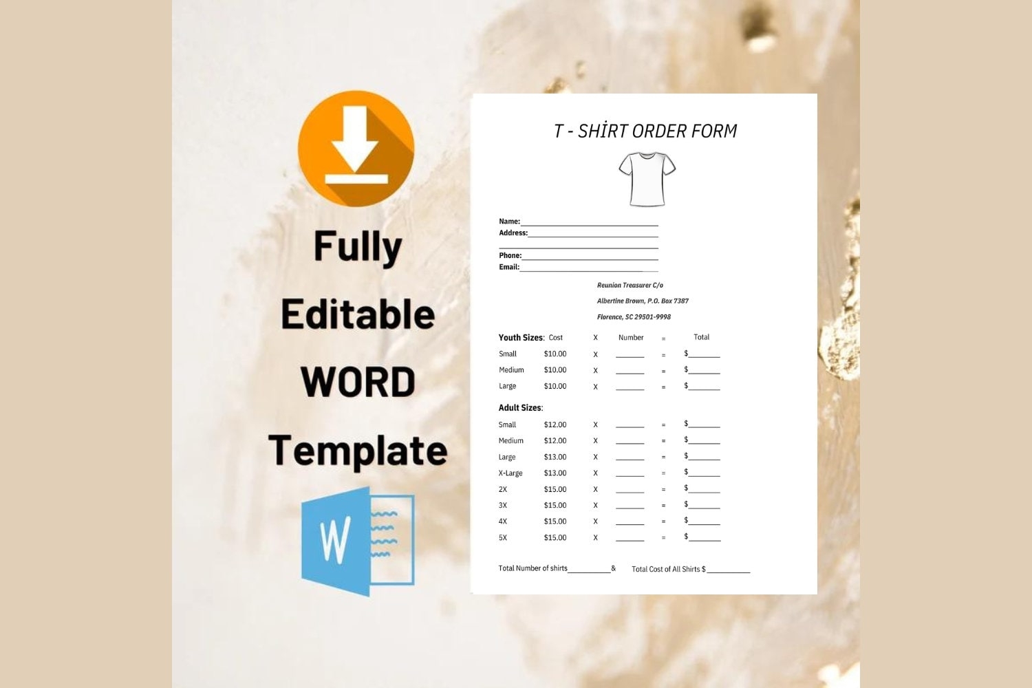 Shirt Order Form Template Word