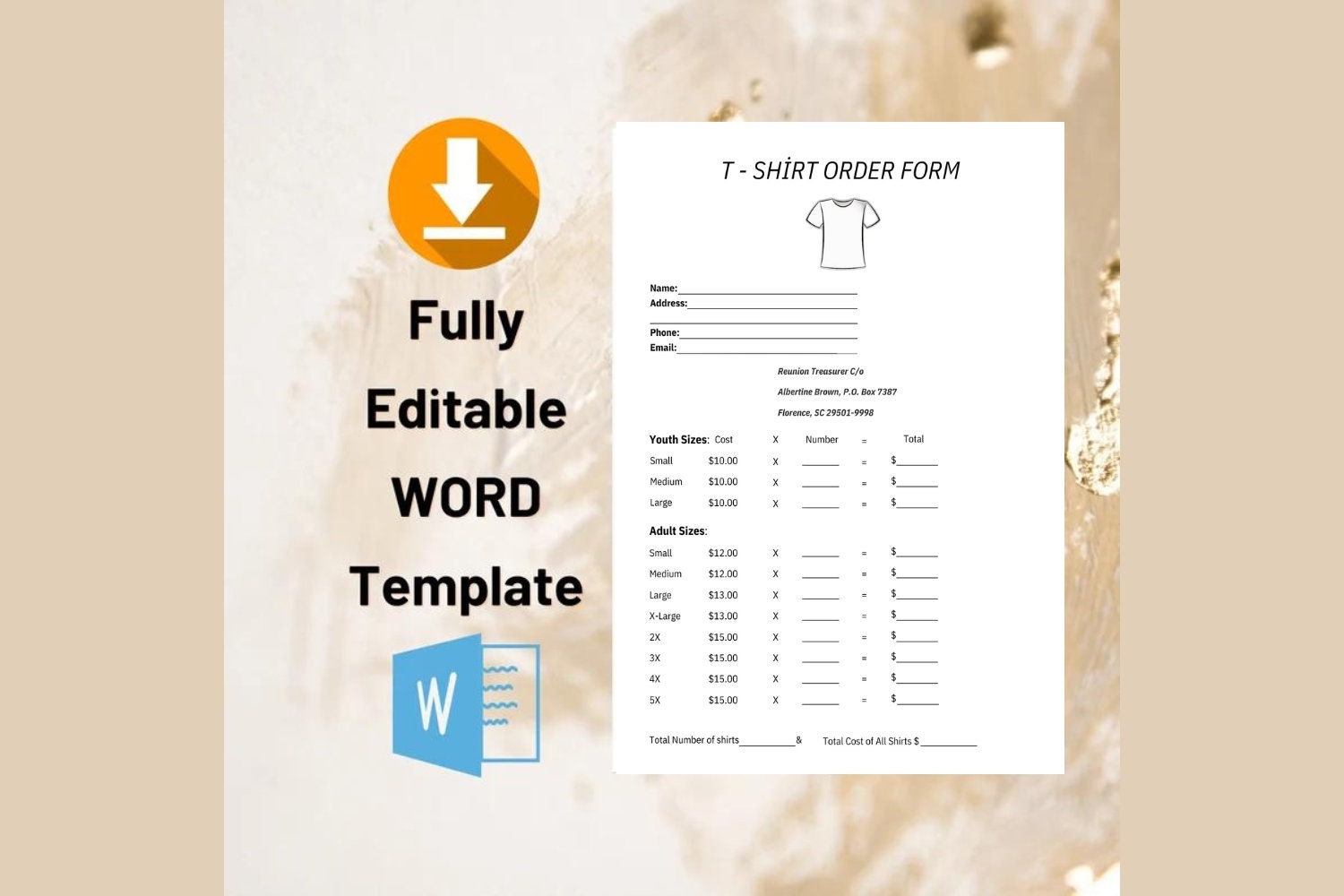 T Shirt Order Form WORD Template Editable And Printable Tshirt TEMPLATE Minimalist Shirt Order FORM Etsy
