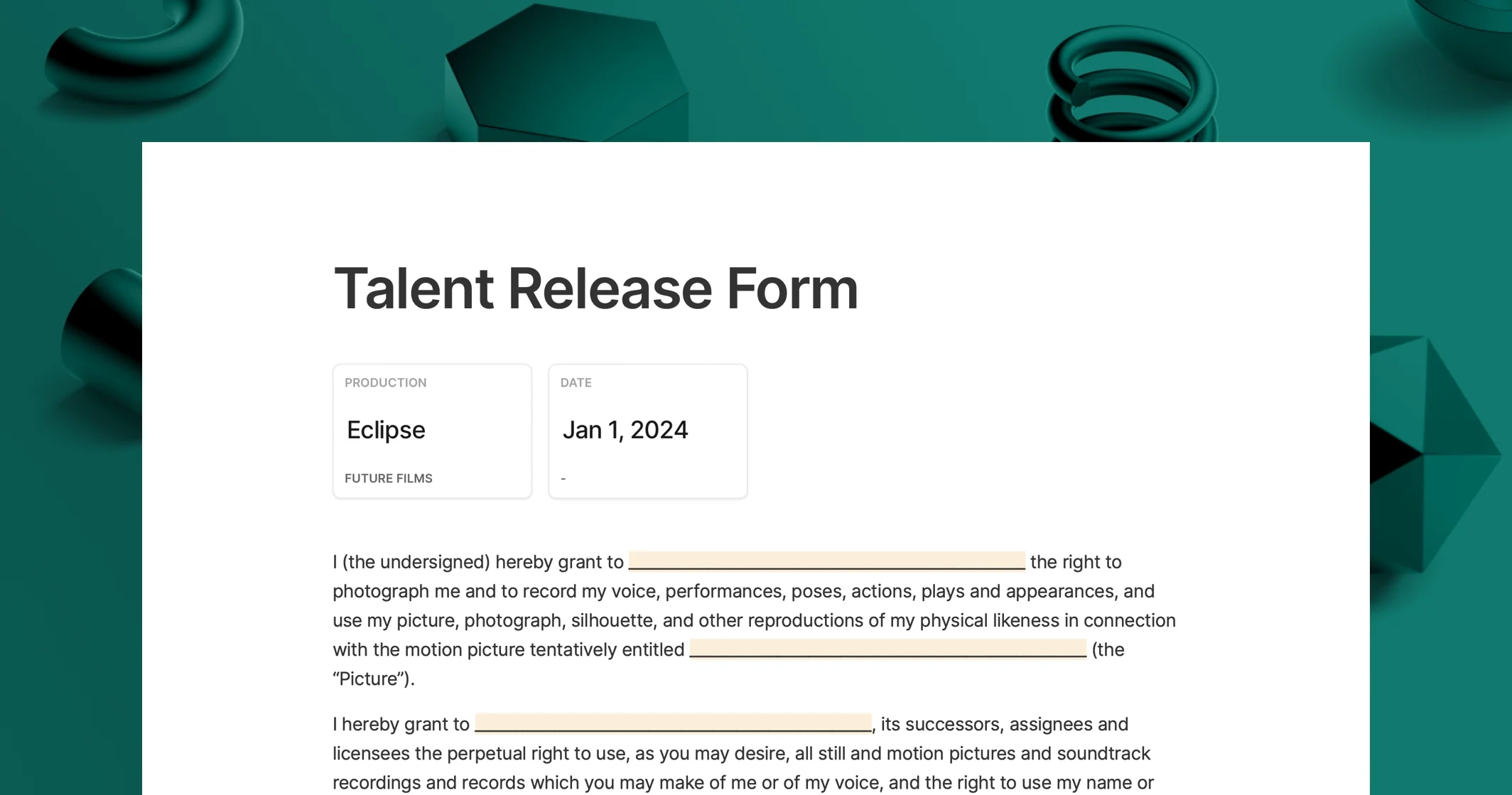 Talent Release Form Template