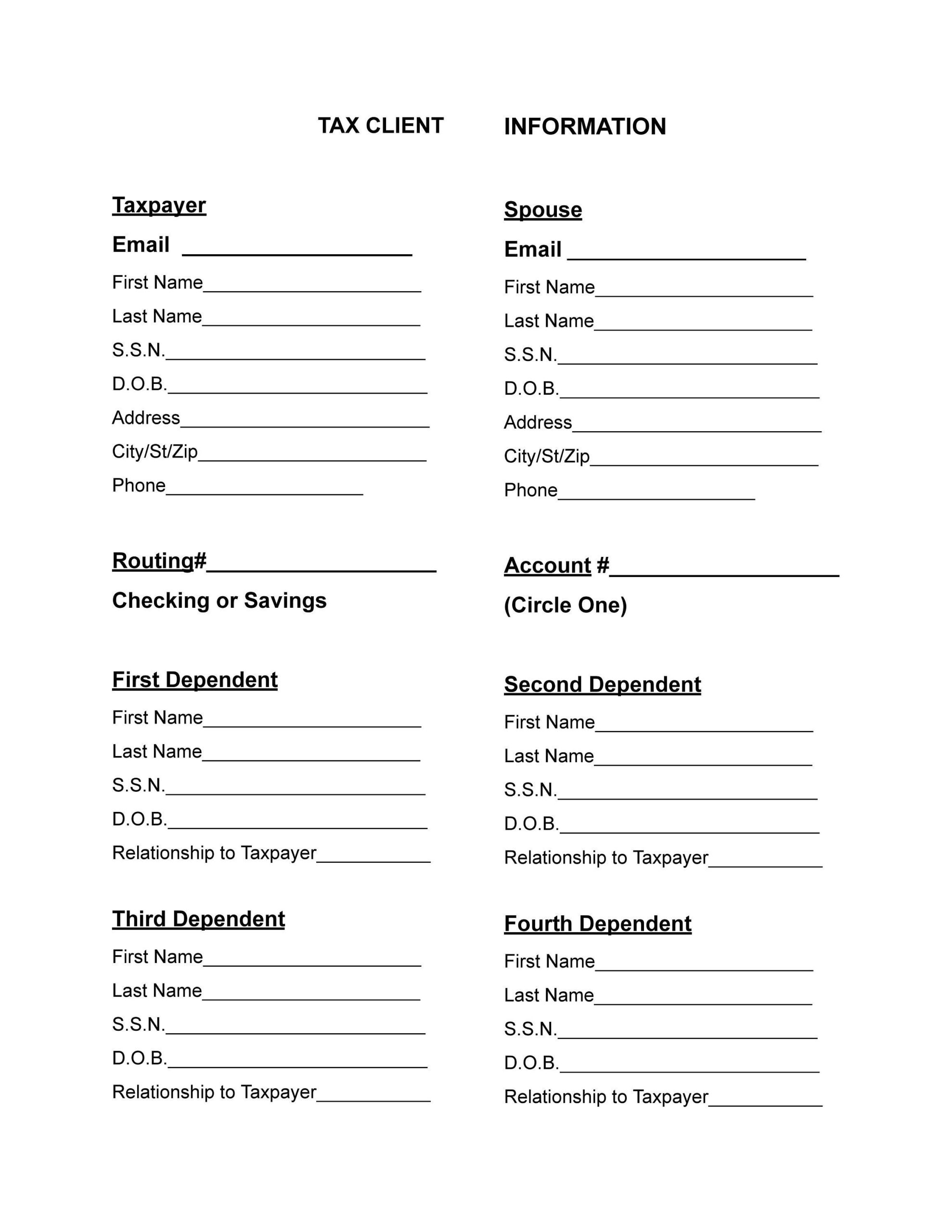 Tax Prep Client Information Sheet Etsy