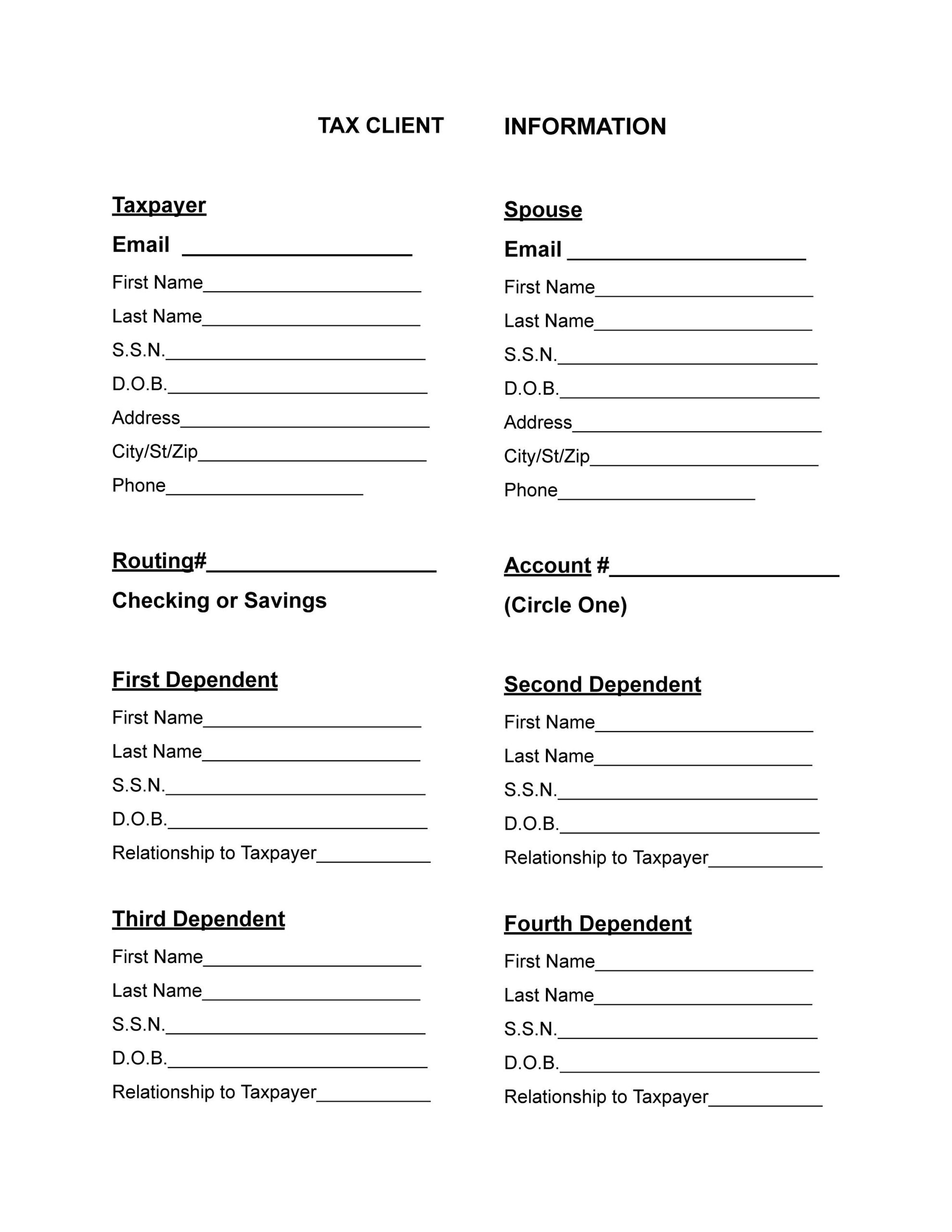 Tax Prep Client Information Sheet Etsy