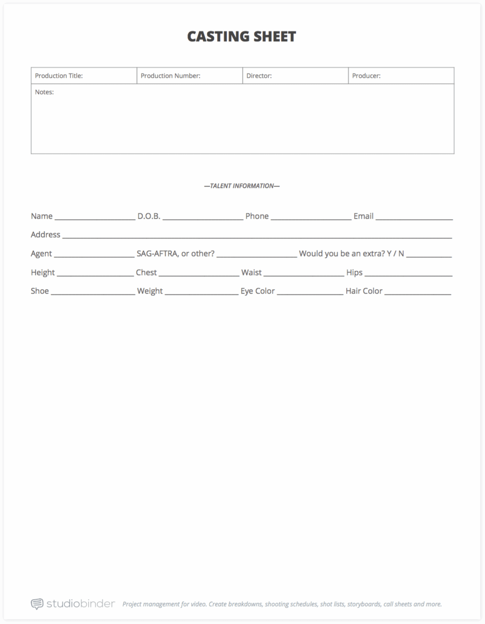 The Ultimate Guide To Casting Auditions FREE Casting Sheet Template 