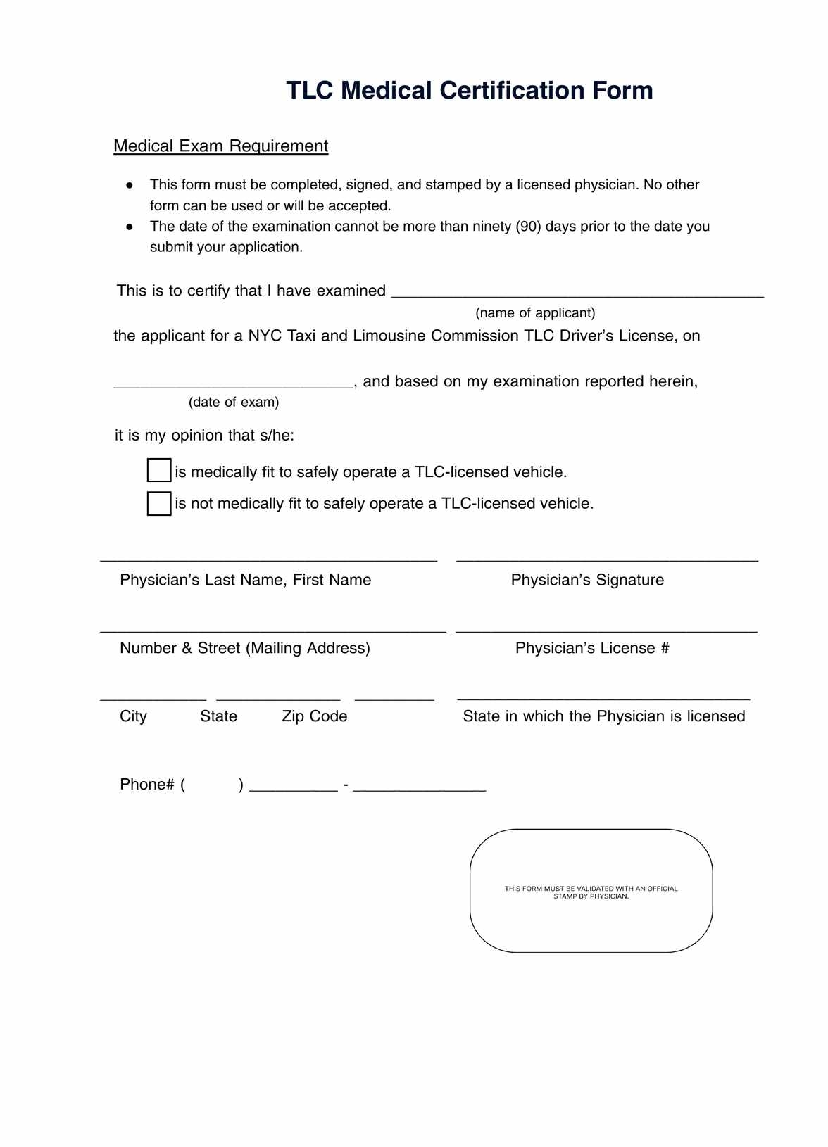 TLC Medical Certification Form U0026 Example Free PDF Download