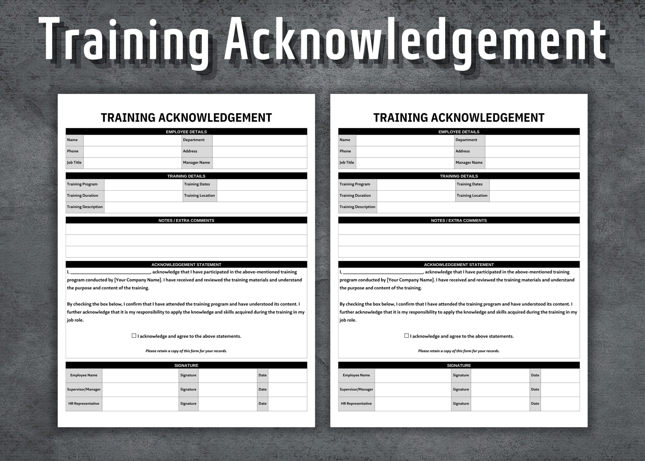 Training Acknowledgement Form Printable Training Templates HR 