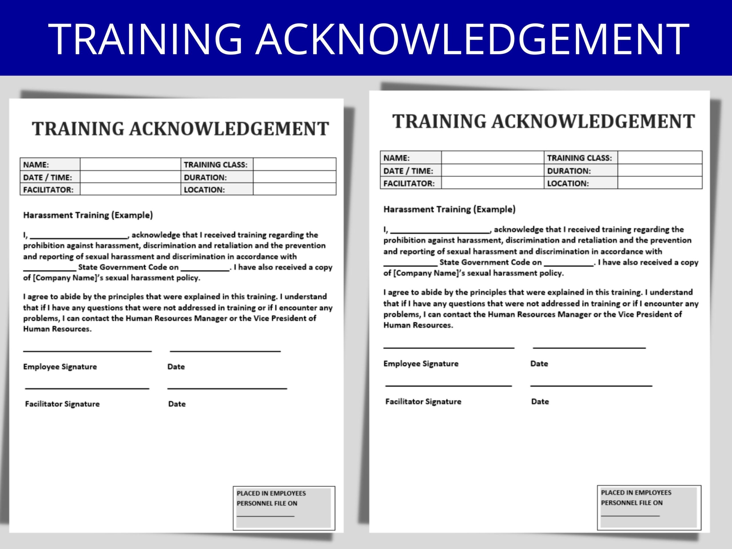 Training Acknowledgement Form Training Templates HR Human Resources Safety Manager Compliance New Employee U0026 Policy Trainings Etsy UK
