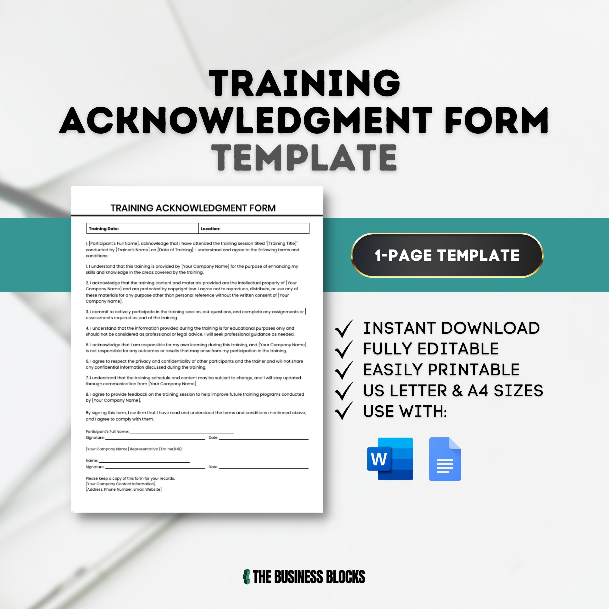 Training Acknowledgement Form Template
