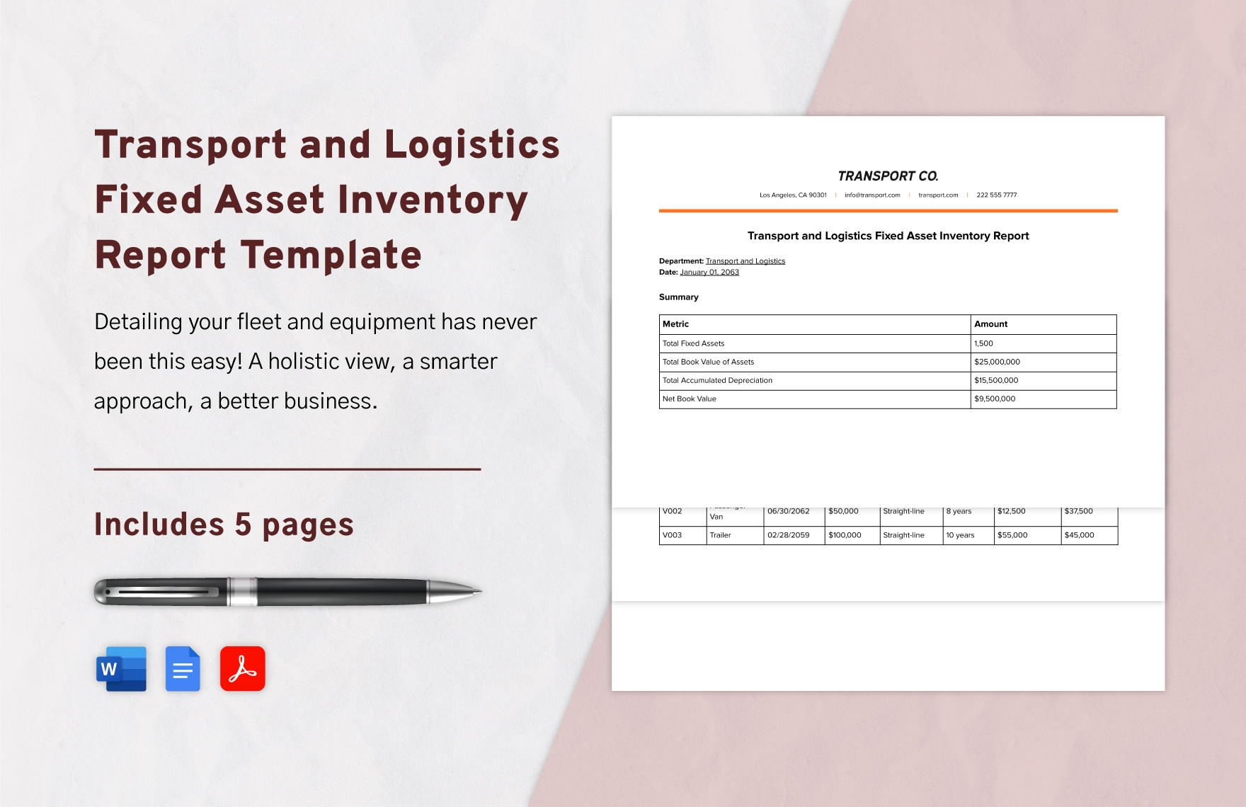 Transport And Logistics Fixed Asset Register Template In Excel Google Sheets Download Template
