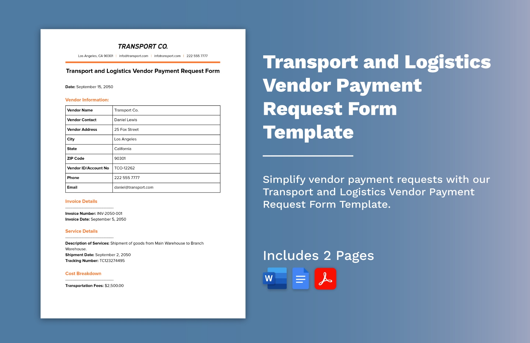 Transport And Logistics Vendor Payment Request Form Template In 