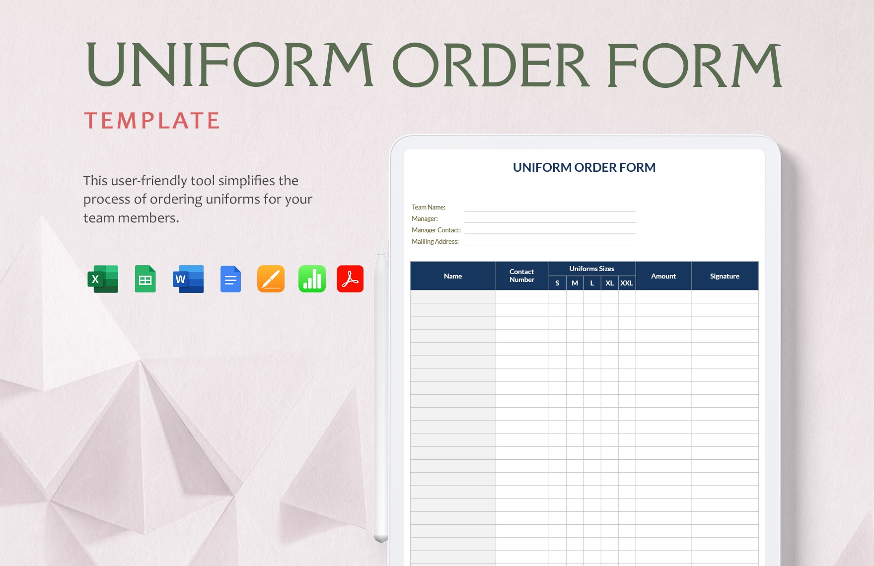 Uniform Order Form Template In Word Excel PDF Apple Pages 