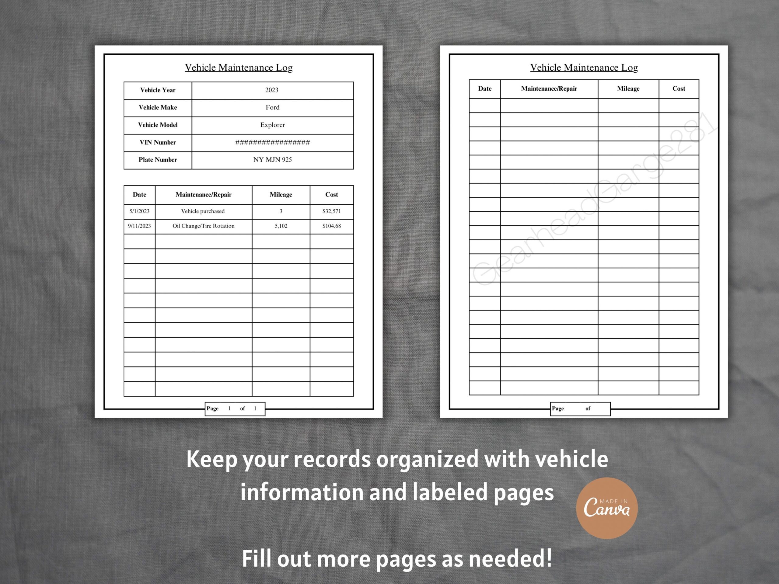 Vehicle Maintenance Log Vehicle History Report Vehicle 