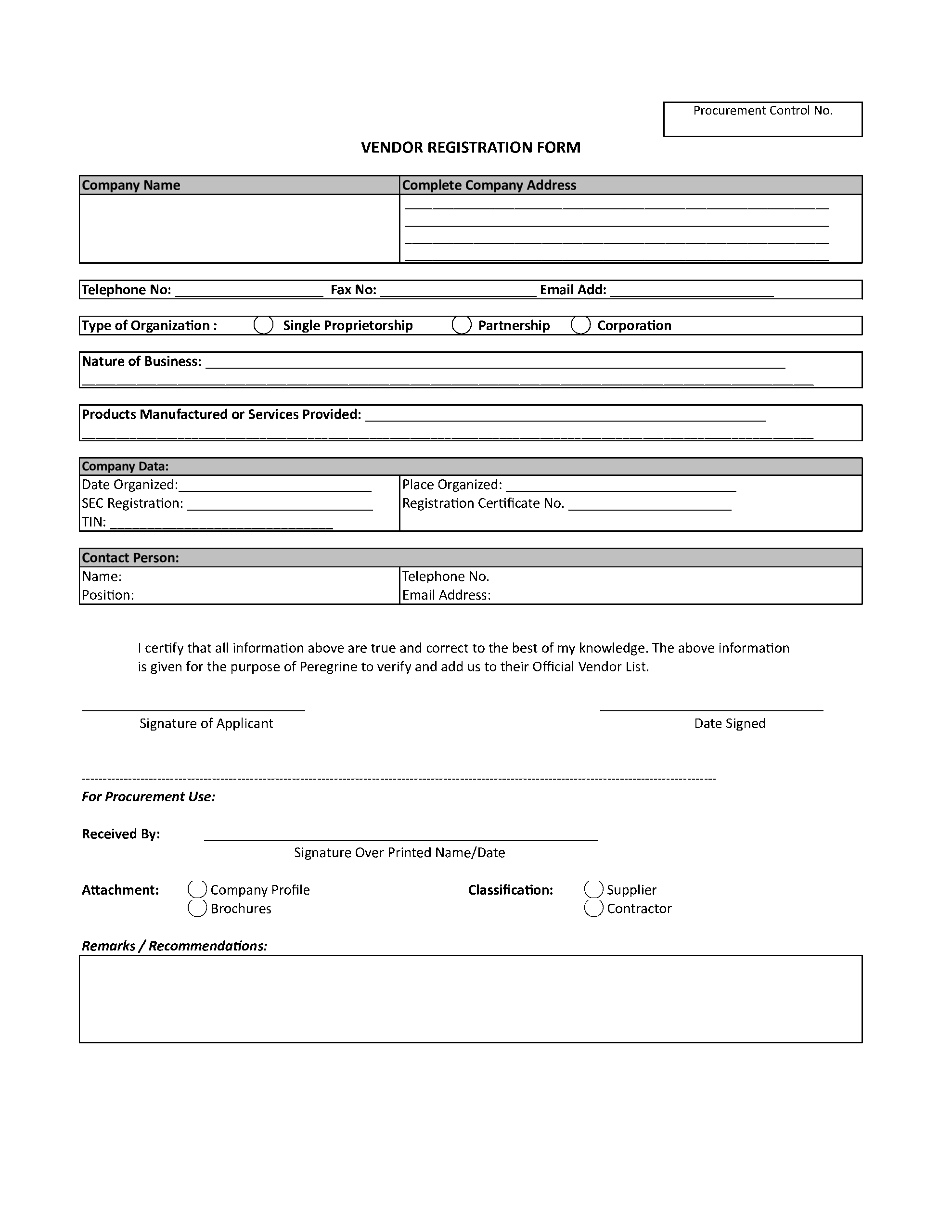Vendor Registration Form Xlsx Templates At Allbusinesstemplates