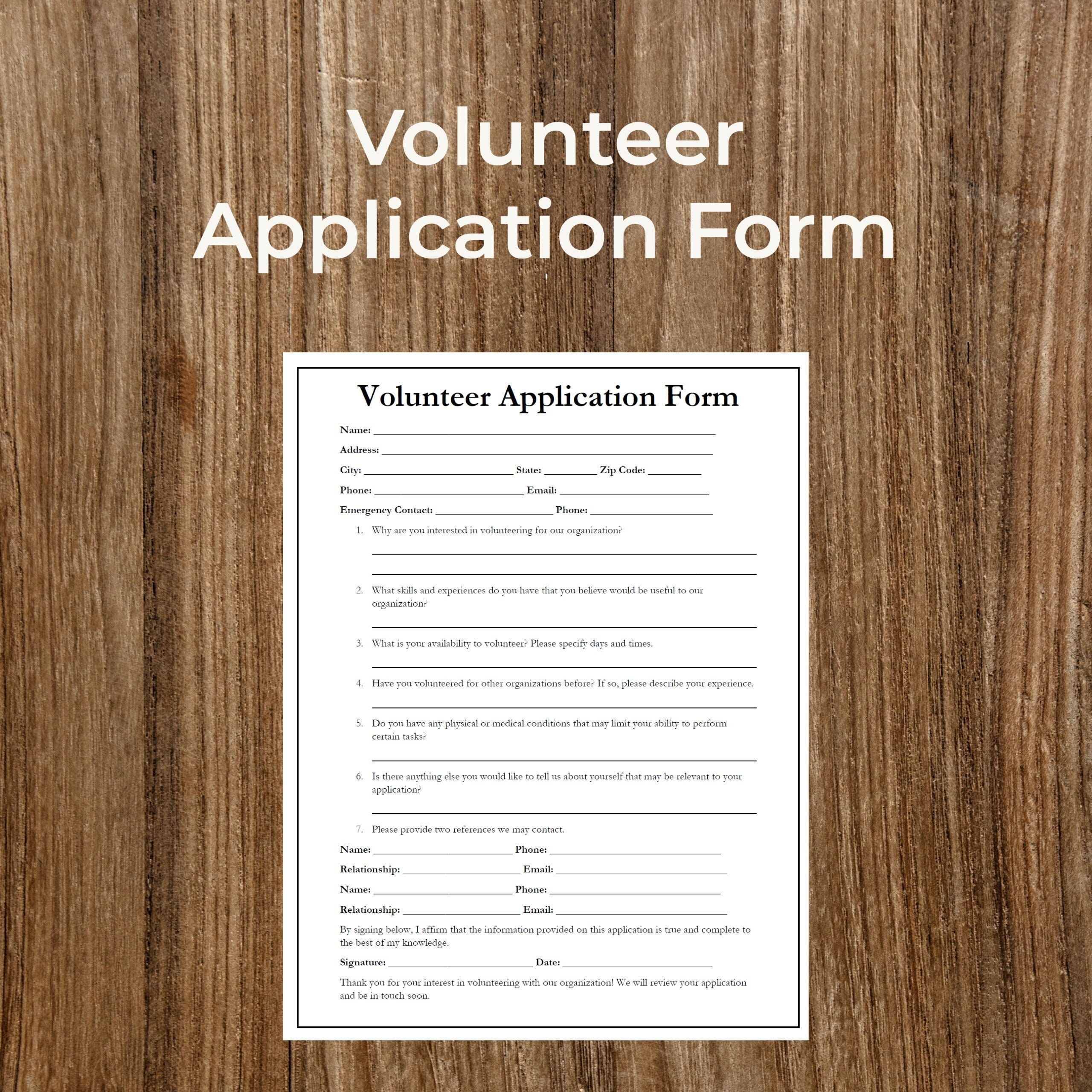 Volunteer Application Form Editable PDF Template For Nonprofits And Organizations Printable Fillable PDF Digital Download Etsy