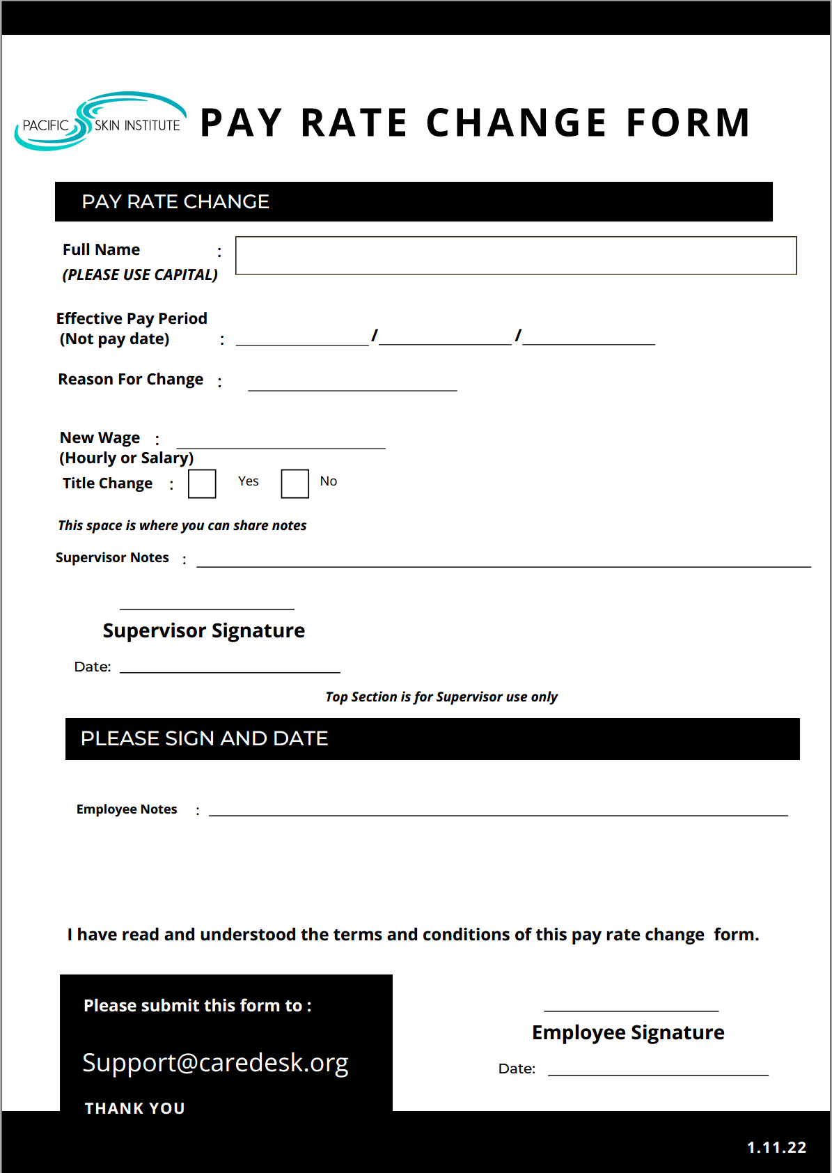 Wage Or Position Title Change Form CareDesk