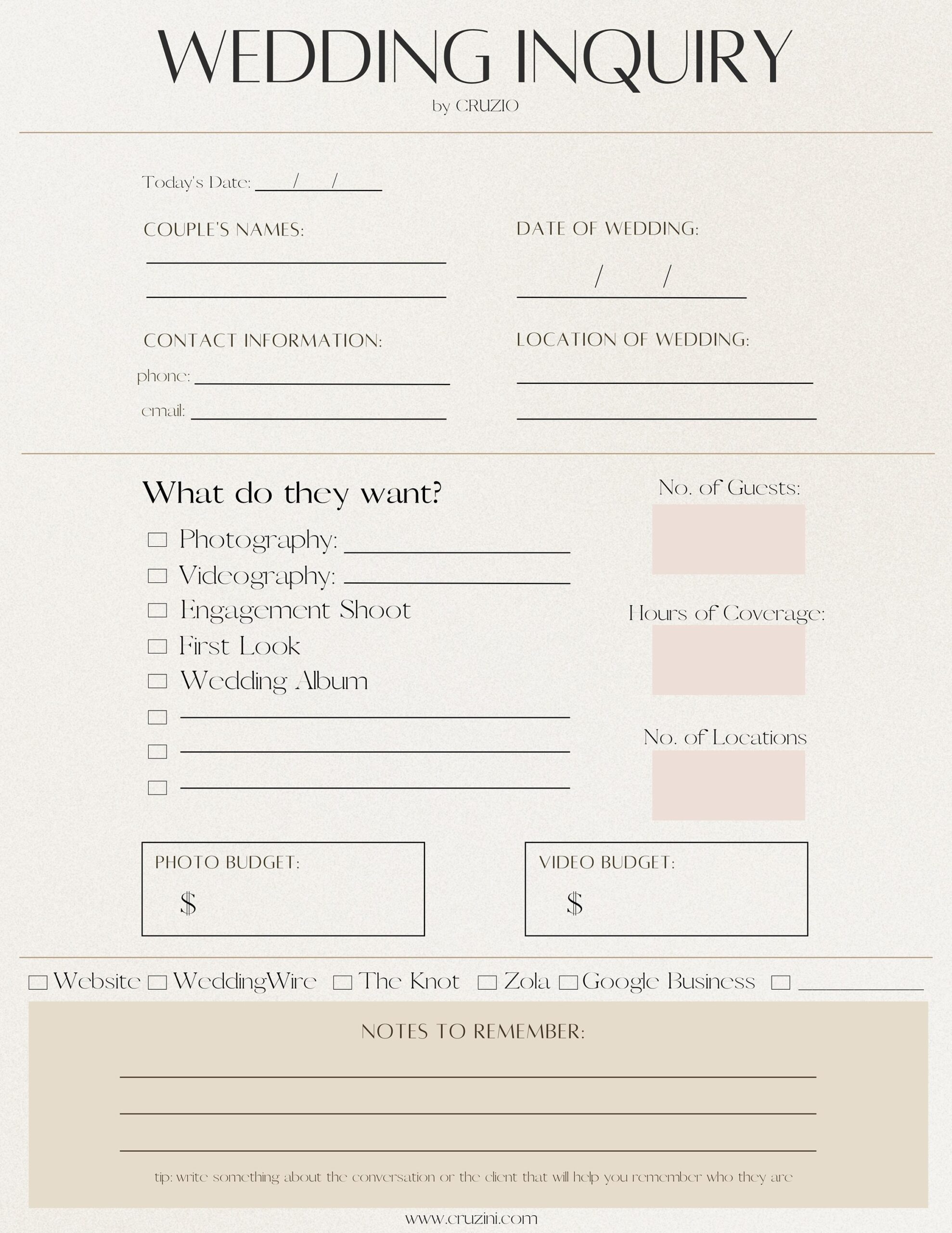 Wedding Inquiry Form Etsy