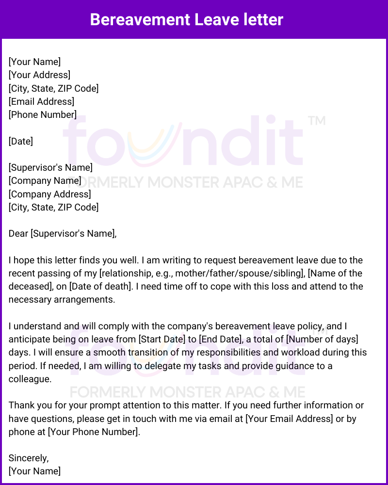 Bereavement Leave Form Template