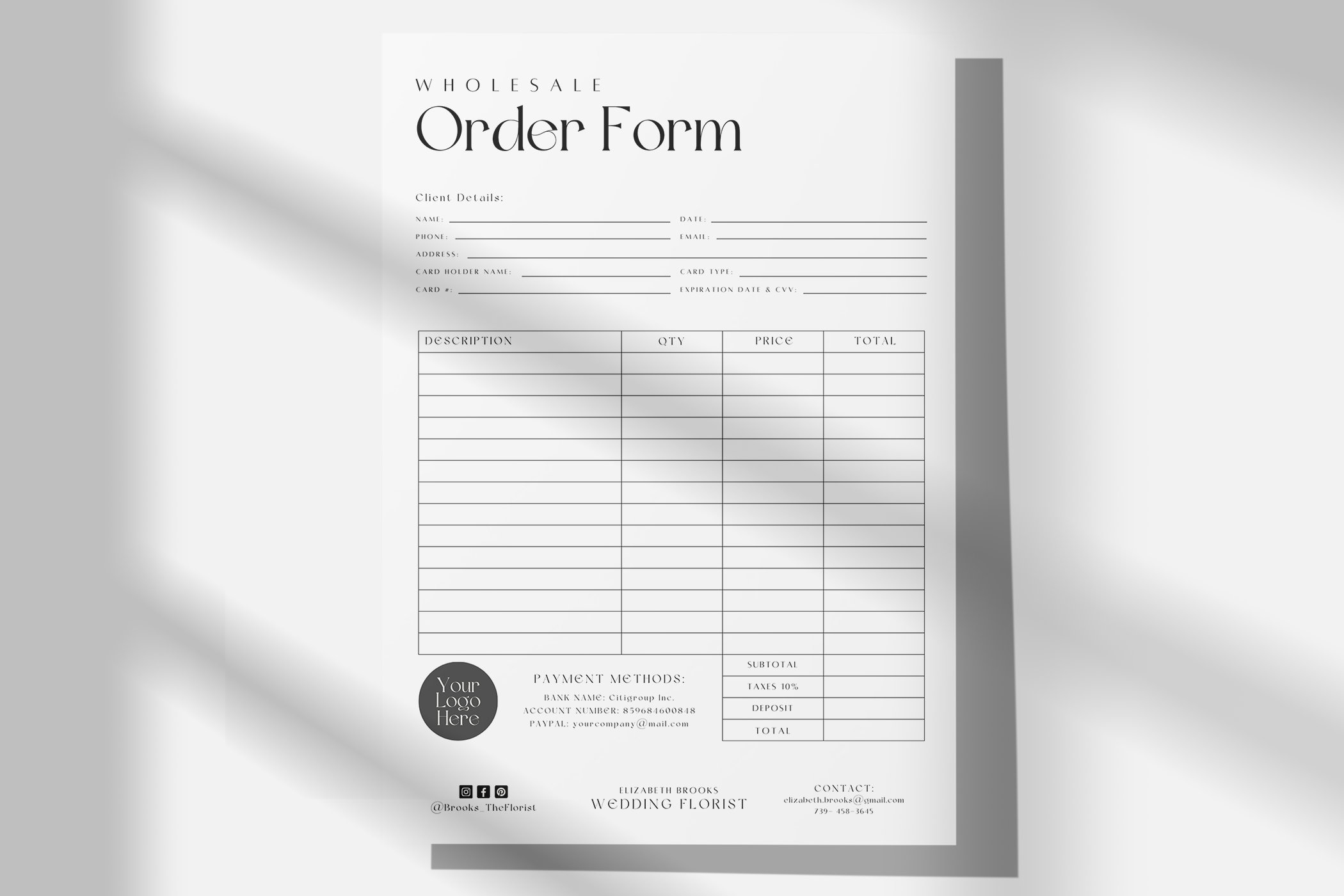 Wholesale Order Form Template Canva Order Forms Editable Invoice Template Client Consultation Form Canva Wholesale Order Sheet Etsy
