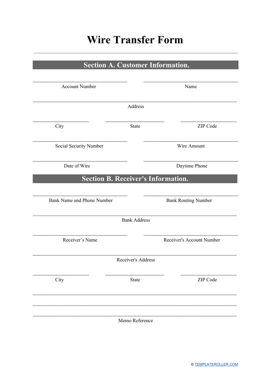 Wire Transfer Form Template Word