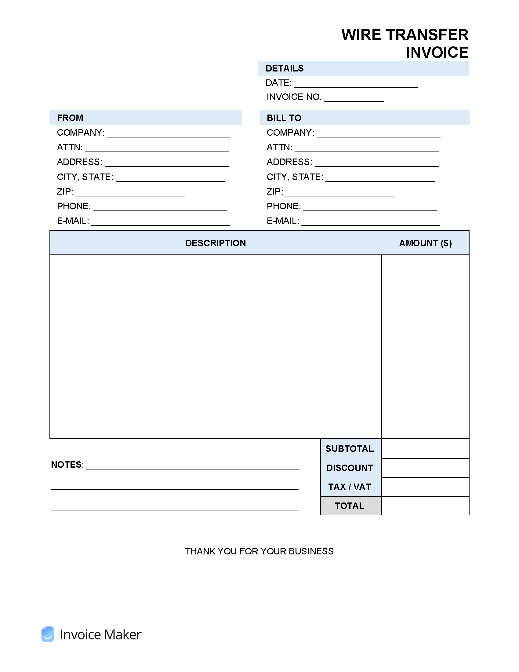 Wire Transfer Template Form
