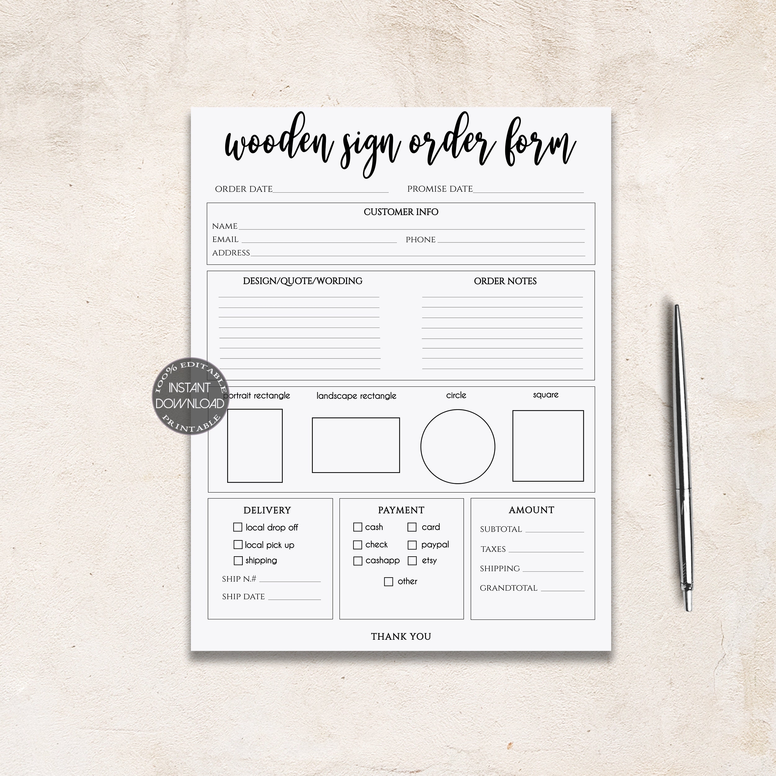 Wooden Sign Order Form Template Printable Craft Sign Order Form 